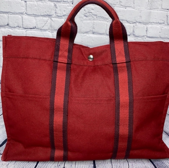 🌹 Hermès Red Fourre Tout MM Canvas Tote Bag NEW! - Picture 16 of 16